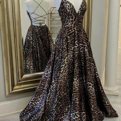 Unique Leopard Spaghetti Straps Prom Dresses..
