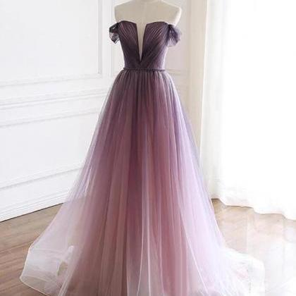Ombre Off The Shoulder Prom Dress A Line Tulle..