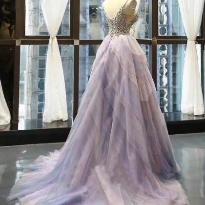 Chic Ombre Prom Dress A Line Tulle Beading Prom..