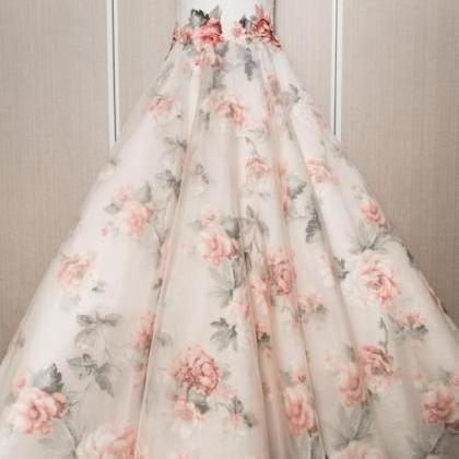 Ball Gown Floral Prom Dress Long African Prom..