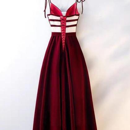 A Line Spaghetti Straps Burgundy Prom Dress with Ruffles LBQ1449 main image 1