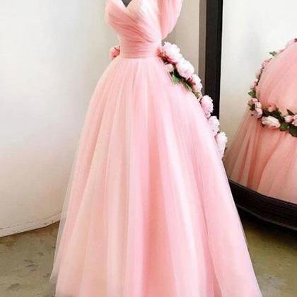 Pink Tulle Prom Dress Long Plus Size Sweetheart..