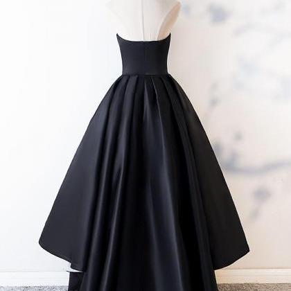 Black Satin Prom Dress Plus Size Asymmetrical..