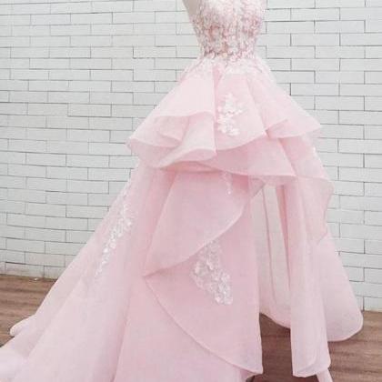 Ball Gown Pink Prom Dress Plus Size Asymmetrical..