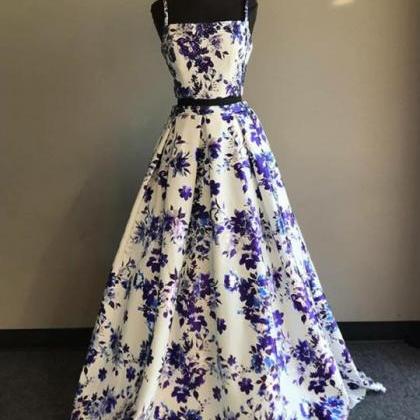 Two Piece Prom Dress Floral Long Prom Dress,pl0716