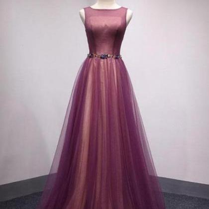 Chic A Line Prom Dress Modest Purple Long Prom..