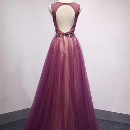 Chic A Line Prom Dress Modest Purple Long Prom..