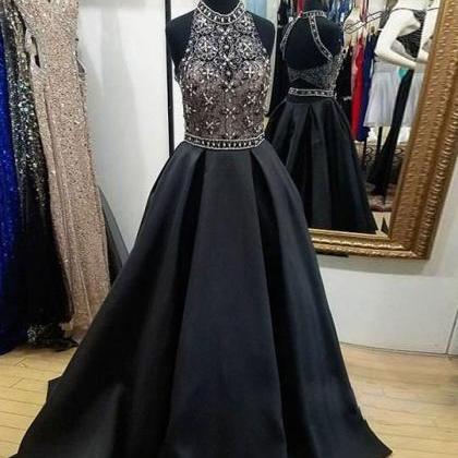 Chic A Line Prom Dress Modest Black Long Prom..