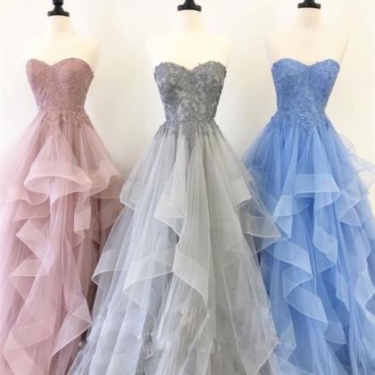 Sweetheart Ruffled Tulle Lace Long Prom..