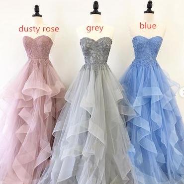 Sweetheart Ruffled Tulle Lace Long Prom..
