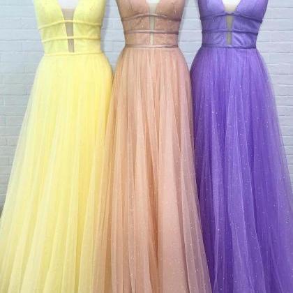 Elegant A-line Tulle Beaded Long Prom Dress,pl0745