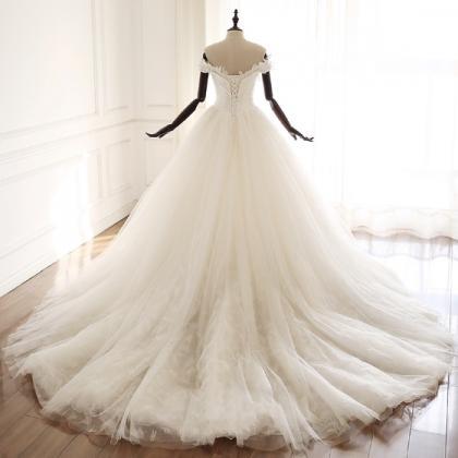 White Lace Tulle Long Formal Dress With..