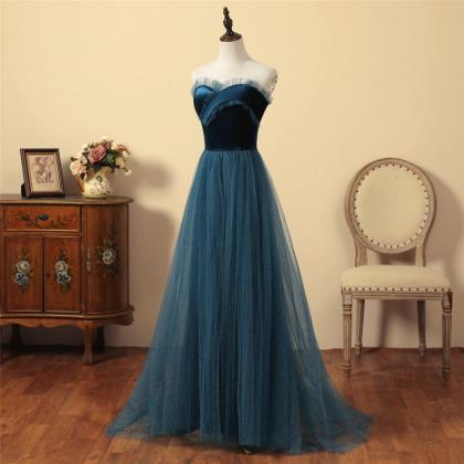 Ink Blue Sparkle Long Prom Dress With Velvet..