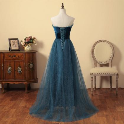 Ink Blue Sparkle Long Prom Dress With Velvet..