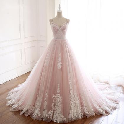 Pearl Pink And White Lace Long Formal Dress,pl0786