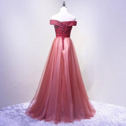 Rose Off The Shoulder Tulle Long Prom Dress,pl0802