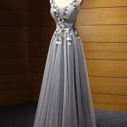 A-line Scoop Floor-length Sleeveless Tulle Prom..