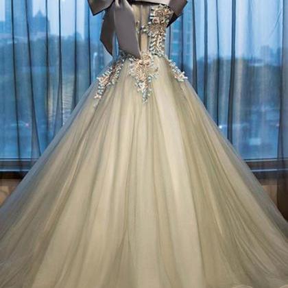 Off-the-shoulder Prom Dress Appliques Sleeveless..