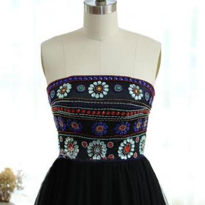 A-line Crew Floor-length Sleeveless Tulle Prom Dresses with Crystal Beads main image 0