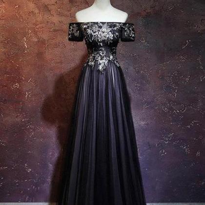 Off the Shoulder Floor Length Appliques Prom Dresses LBQ0774 main image 1