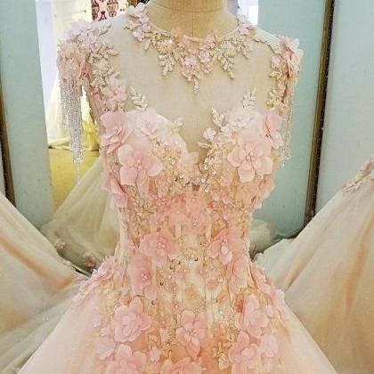 Ball Gown Wedding Dress Brush Train Pink Wedding..