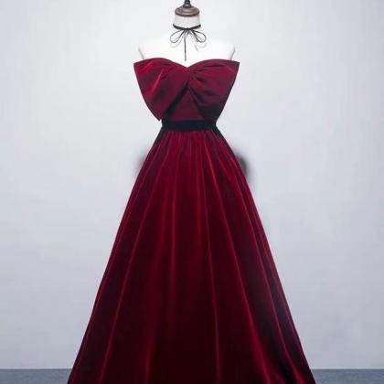 A Sexy Wine Red Strapless Dress.wine Red Bow Bow..