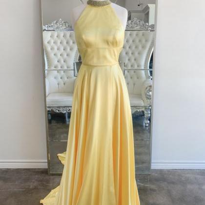 Yellow Satin Long Prom Dress Yellow Evening..