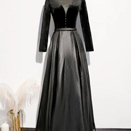 Black Tulle Long Sleeve Formal Prom Dress For..