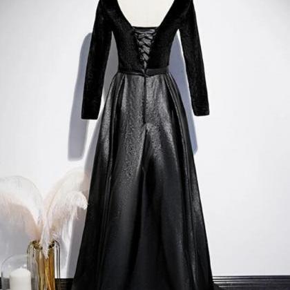 Black Tulle Long Sleeve Formal Prom Dress For..