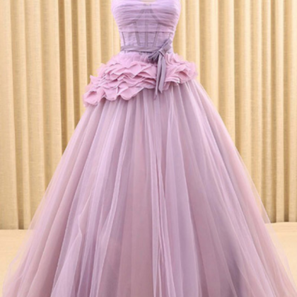 Design Lilac Tulle Strapless Long Prom Dress,..