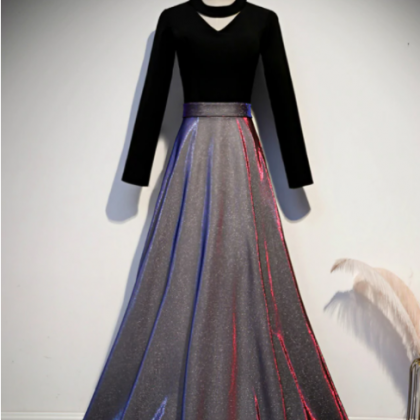 A-line Black Long Sleeve Velvet Prom Dress,pl1024