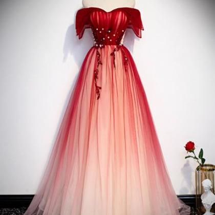 Princess Red Tulle Off The Shoulder Beading Prom..