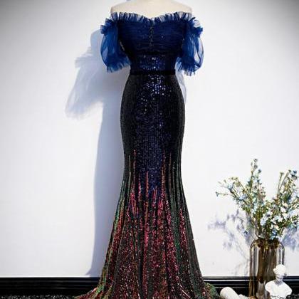 Navy Blue Mermaid Sequins Off the S..