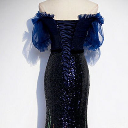 Navy Blue Mermaid Sequins Off the S..
