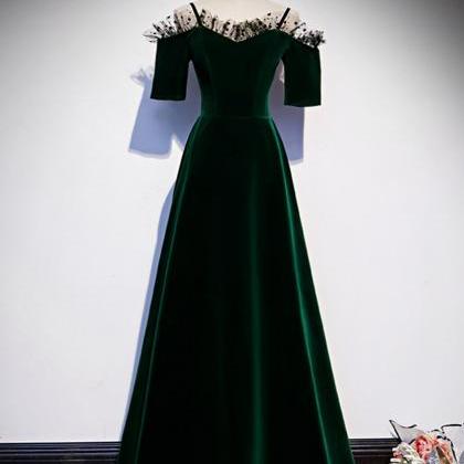 Dark Green Velvet Spaghetti Straps Prom..