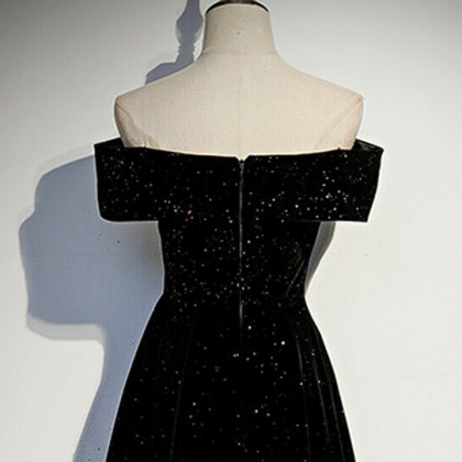 Black Velvet Off The Shoulder Prom Dress,pl1112