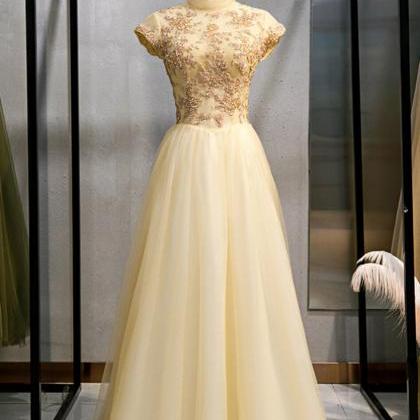 Gold Tulle High Neck Beading Open Back Prom..