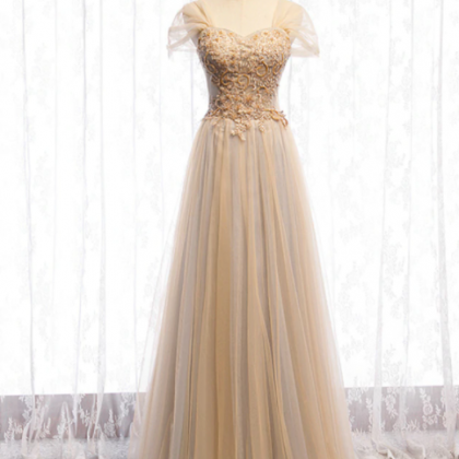 Champagne Tulle Sweetheart Beading Sequins Prom..