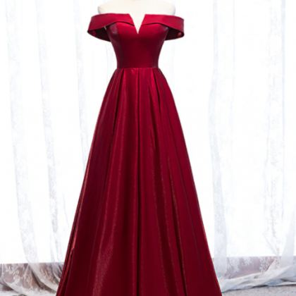 Off The Shoulder Burgundy Satin Cut Out Prom..