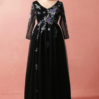 Plus Size Black Tulle Embroidery Lo..