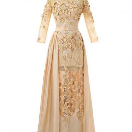 Adorable Champagne 2021 Muslim Evening Dresses..