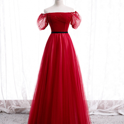 Burgundy Tulle Lace Long Prom Dress Burgundy..