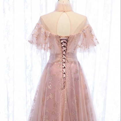 Pink Tulle Lace Long Prom Dress Pink Tulle Formal..
