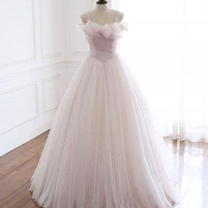 Light Pink Tulle Long Prom Dress Pink Tulle Formal..