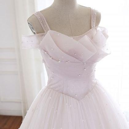Light Pink Tulle Long Prom Dress Pink Tulle Formal..