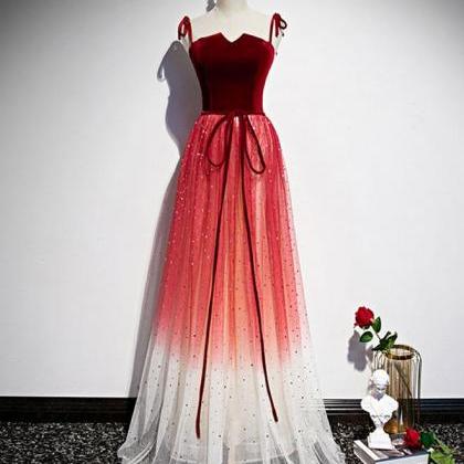 Burgundy Sweetheart Tulle Long Prom Dress Tulle..