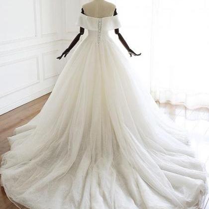 White tulle long prom dress white t..