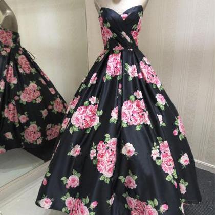 Stylish Floral Pattern A Line Long Prom Dress,..