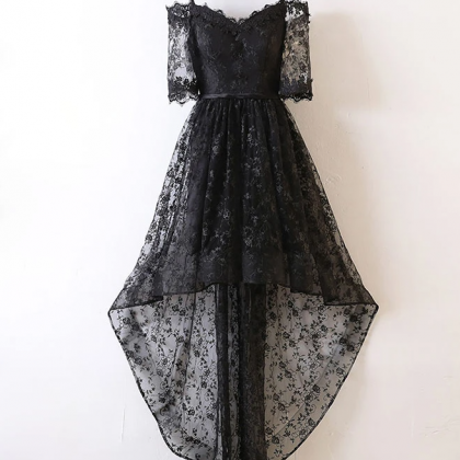 Black High Low Lace Prom Dress, Black Homecoming..