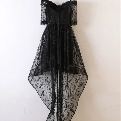 Black High Low Lace Prom Dress, Black Homecoming..